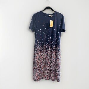 Michael Kors Navy Ombre Bloom Floral Print Short Sleeves Sheath Dress Size P S